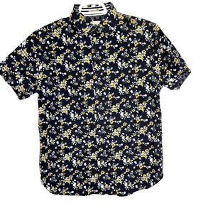 Cactus Man Shirt Men M Black Floral 100 Percent Cotton Short Sleeve Button Up